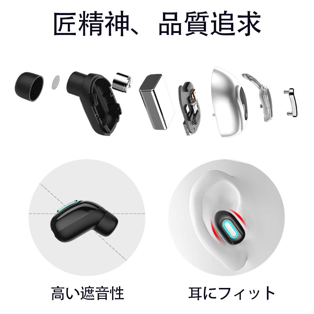 Meisei Bluetooth Wireless Single Ear HD Sound Ultra Microphone 5.3 Earphones, Earphones, Headset, Quality, Hands-free Calling, Small, Built-in (Black)