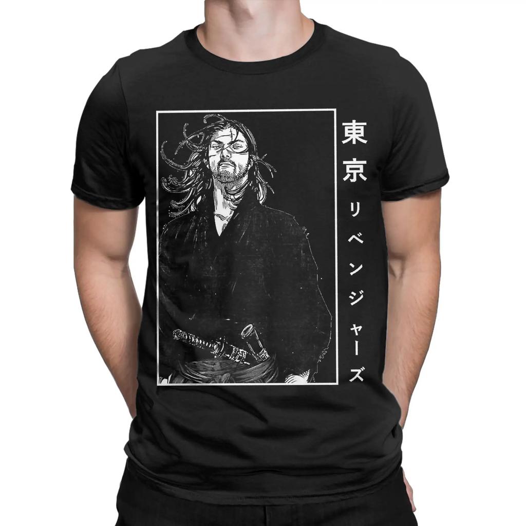 Мужские смешные аниме футболки Musashi Vagabond 100% хлопок Одежда Смешная футболка с коротким рукавом и круглым вырезом Новое поступление Футболка
