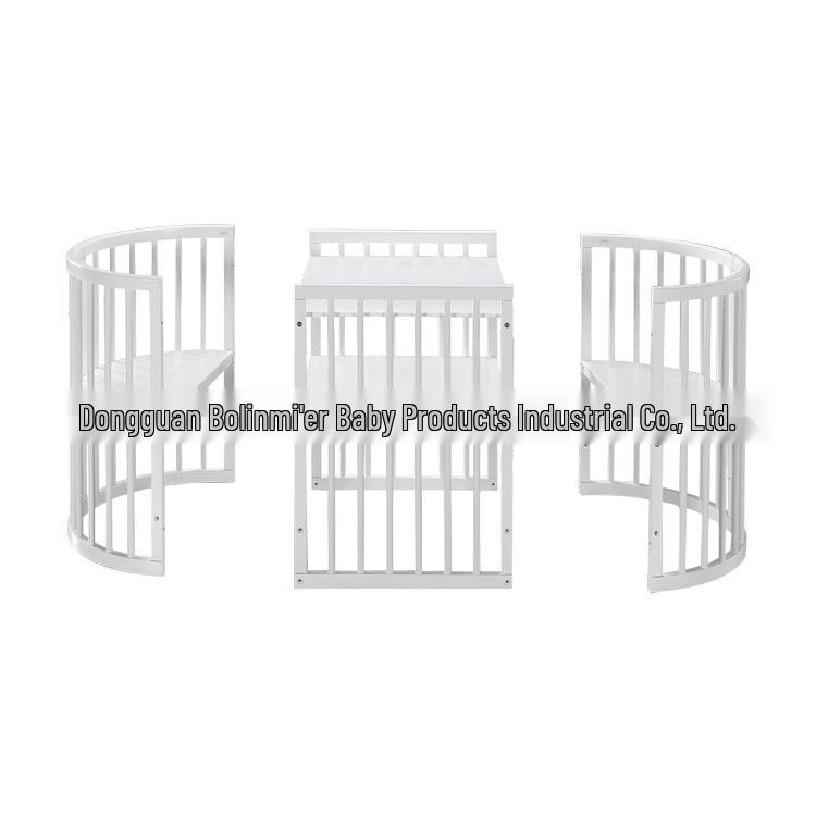 INS Bolin Многофункциональная круглая детская кроватка из массива дерева: Трансформируемая кроватка для близнецов и совместного сна.