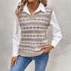 Women's Autumn Sleeveless Printed V-neck Top Ethnic Style Jacquard Knitted Keep Warm Vest