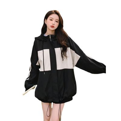 Черно-белая рабочая куртка женская весенняя новая свободная куртка с капюшоном