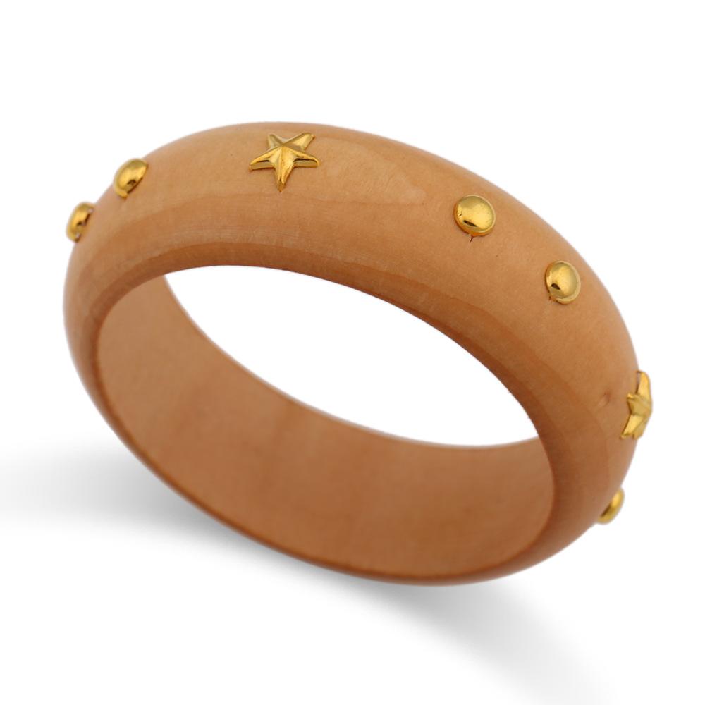 DIEZI Punk Fashion 4 Colors Round Wood Bangles Fashion Vintage Hip Hop Geometric Star Wide Bangle Bracelet For Women Men Jewelry