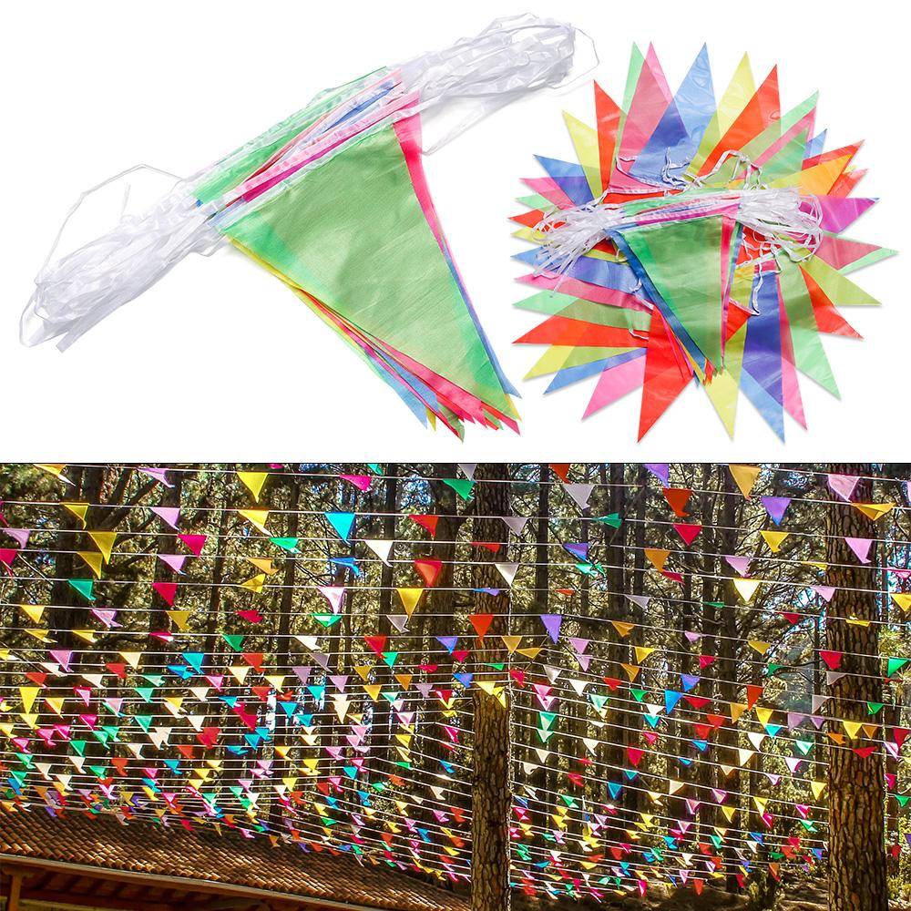 Nylon Fabric Decor Outdoor Multicolored Bunting Banner Pennant 100M Triangle Flags