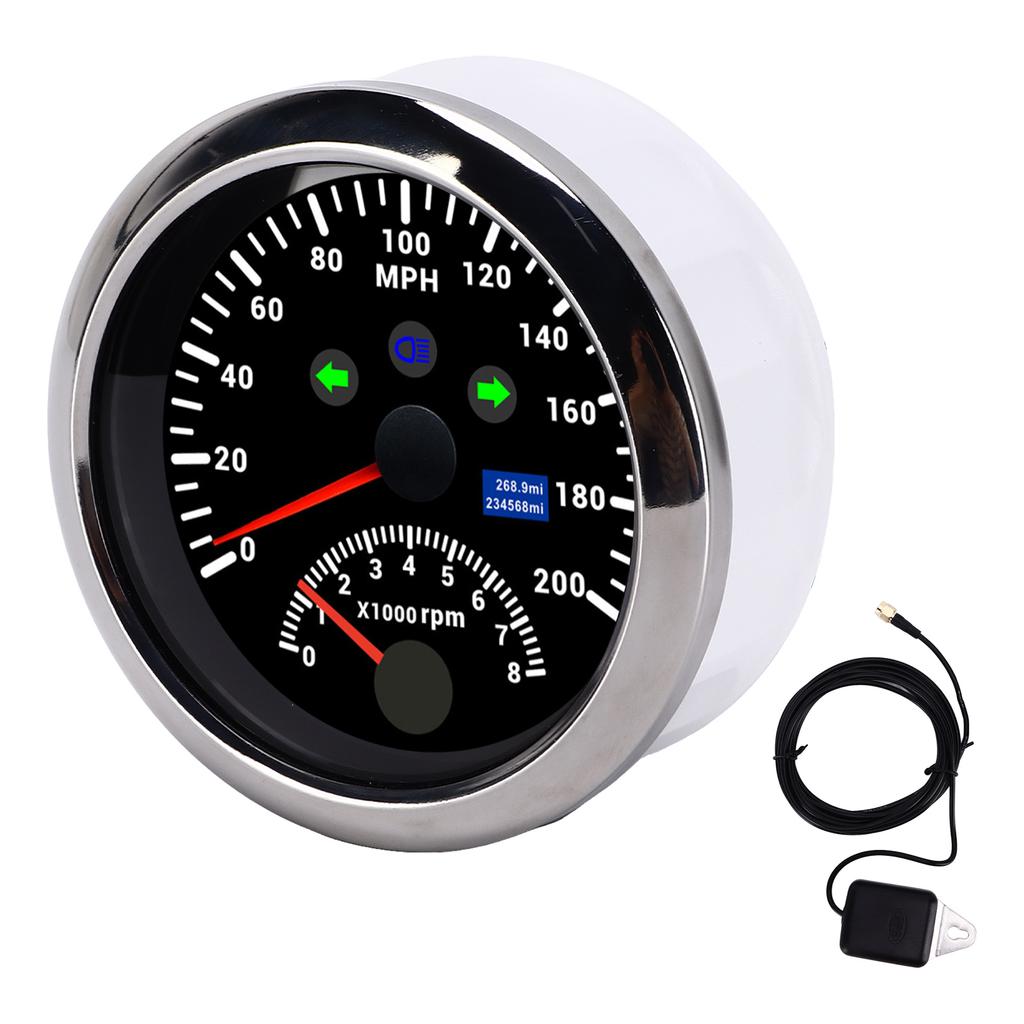 85mm 0‑200MPH GPS Speedometer 0‑8000rpm Tachometer Gauge Overspeed Alarm LCD Red Backlight for Car BoatBlack