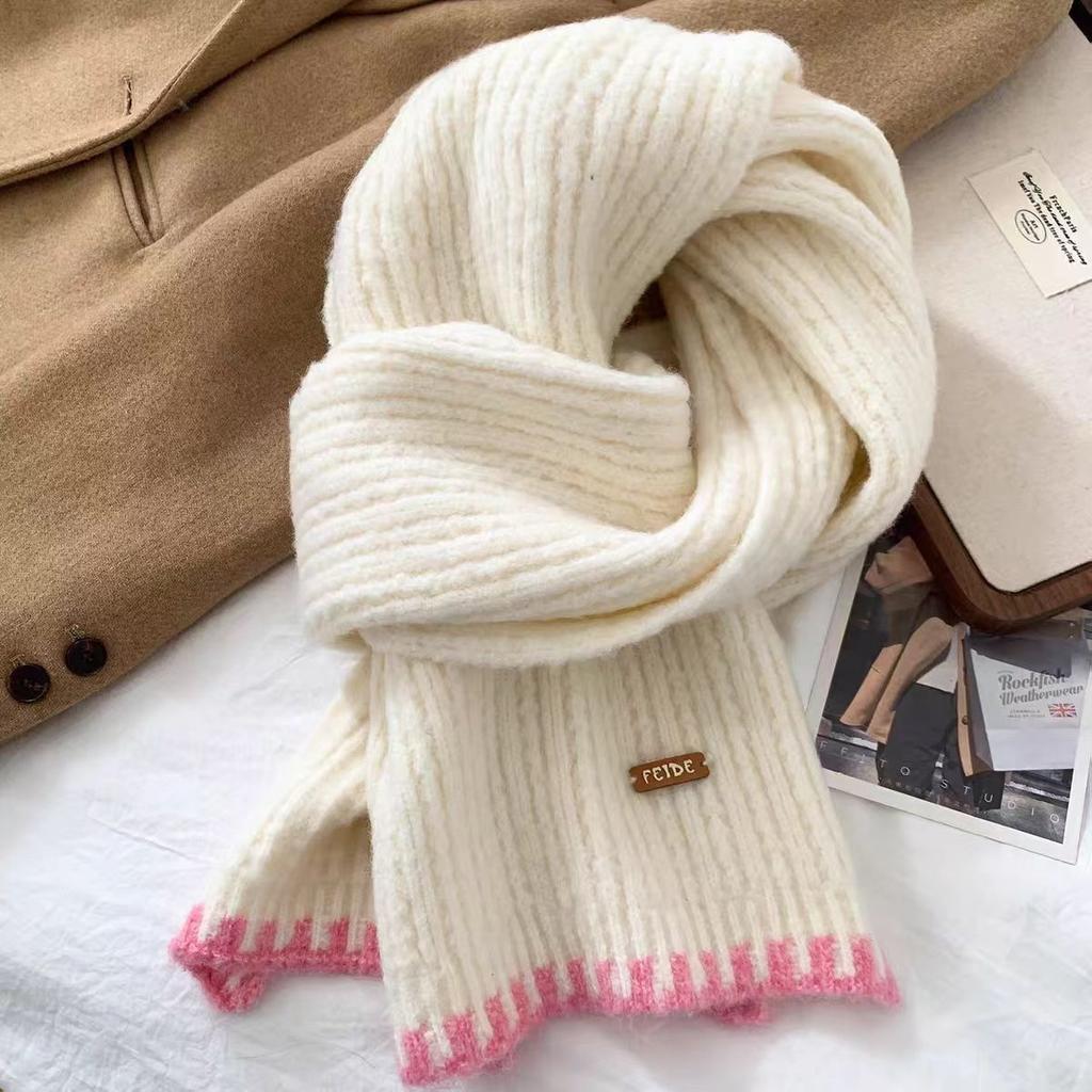 Yellow knitted wool scarf female autumn and winter Korean high-end sense versatile thickened warm and cold neck scarf student