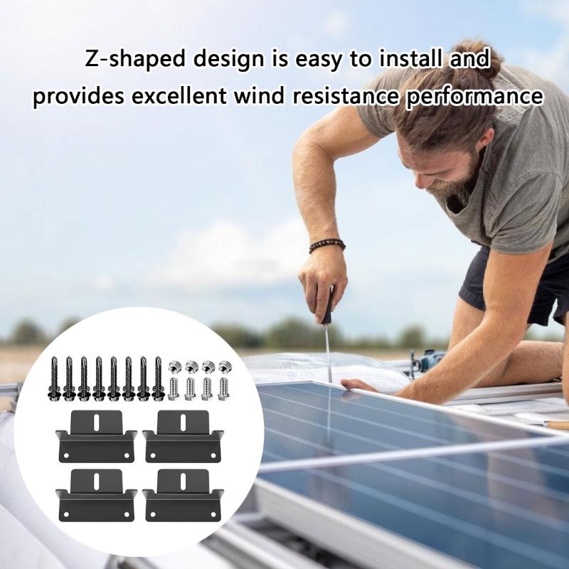 Солнечные Z-кронштейны Черные алюминиевые кронштейны для солнечных панелей с гайками и болтами Простая установка для кемперов и крыш домов