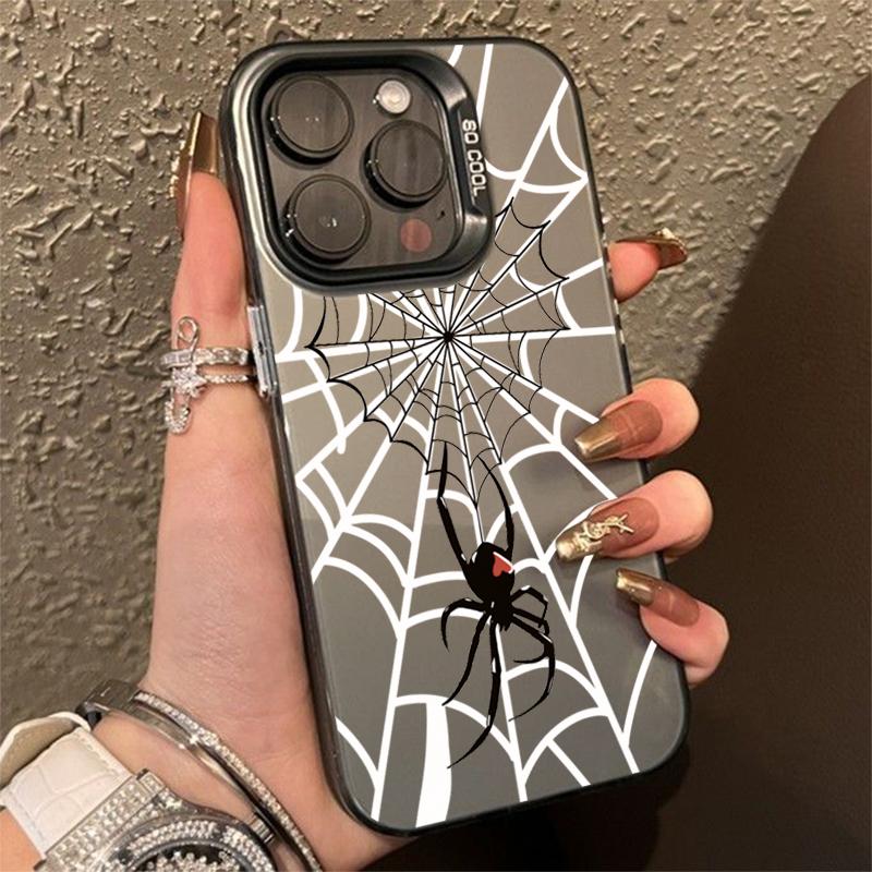 Spider Pattern Anti-drop Armour Case For iPhone 16 15 Pro Max 15 14 13 12 11 Pro XR XS X 7 8 Plus Lens Protect Plating Cover