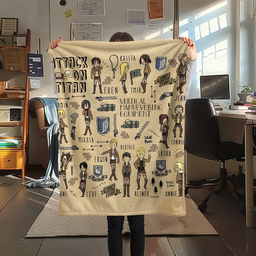 1 шт. Фланелевое одеяло с принтом «Атака титанов», Высокое качество, Для всех сезонов, Декор для дома, Тепло и комфорт, Идеально для рождественских подарков