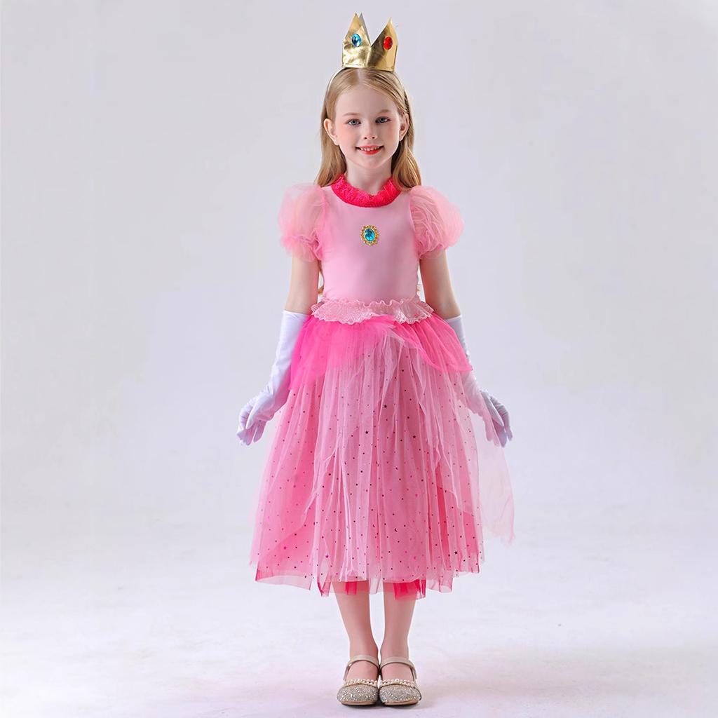Cosplay Halloween Peach Princess Dress Kids Dress Cartoon Game Girls Cosplay Pink Dress