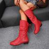 Современные ботинки до середины голени на квадратном каблуке, зимние, на шнуровке 2024 года, высококачественные женские туфли с круглым носком и плоские ботинки с перекрестными шнурками