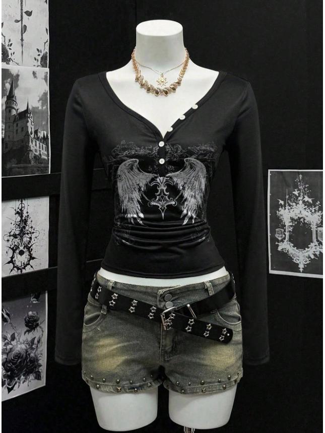 Топ с длинным рукавом и круглым вырезом, облегающий, с принтом в стиле Y2K " Spicy Girl"