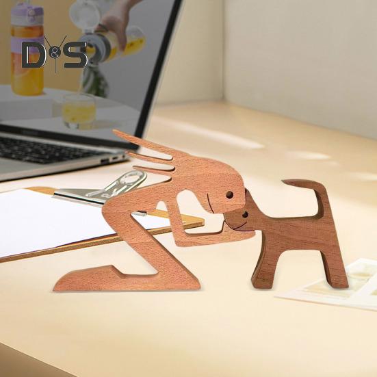 Собака деревянная скульптура питомец памятный подарок собака и мужчина женщина статуэтка домашний декор щенок семья фигурка подарки для любителей собак