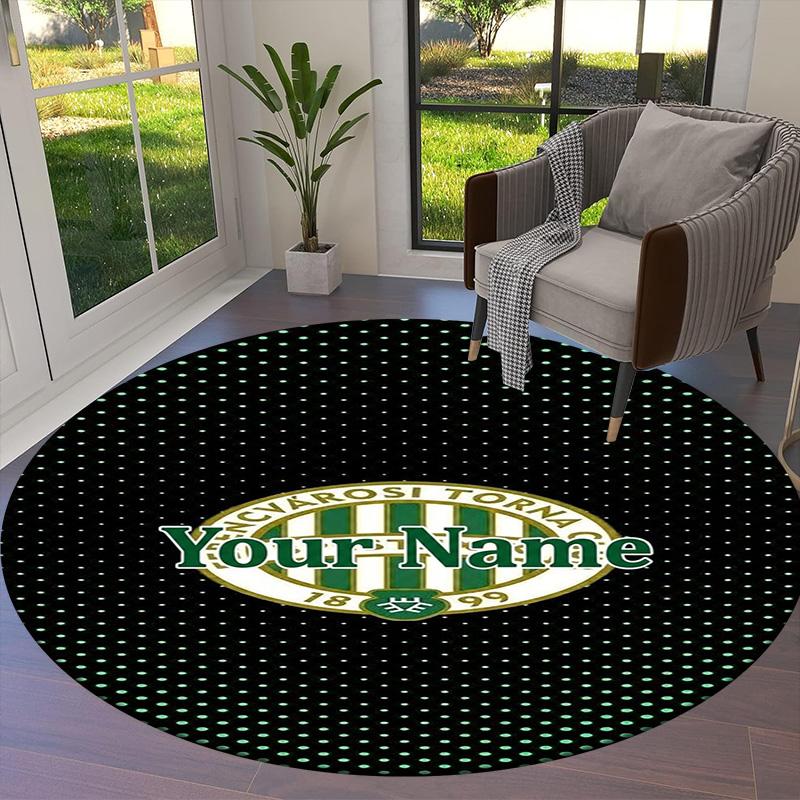 Green Eagle Crest Custom Name Round Area Rug Carpet Rug For Living Room Bedroom Sofa Playroom Decor Nonslip Floor Mat