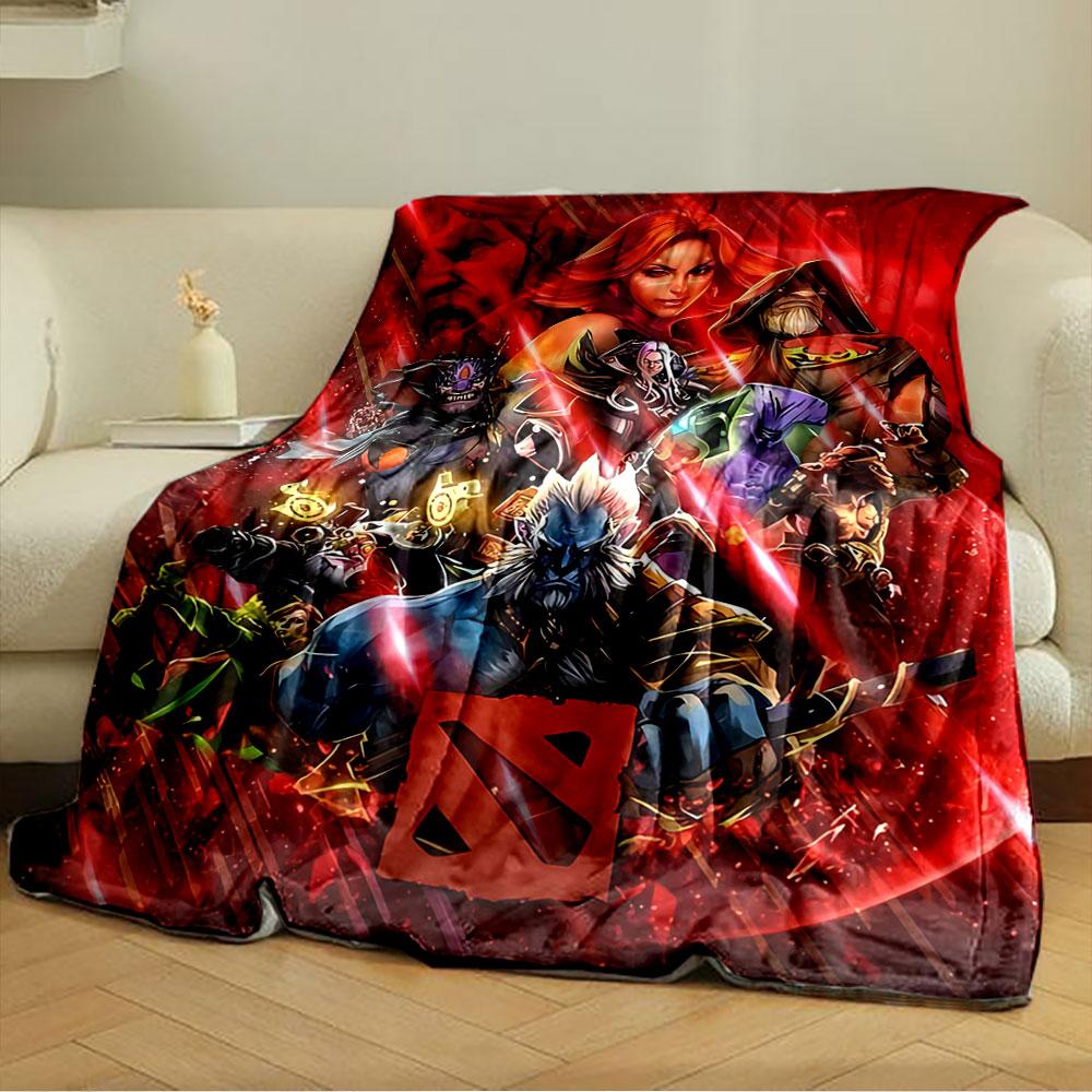 Heroes in vibrant armor posing on a red background with glowing streaks. for all seasons blanket lunch break throw gift