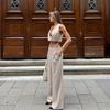 Summer fashion design sense sleeveless V-neck open-button short vest high waist wide-footed pants temperament casual khaki suit women