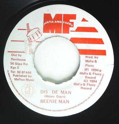7-дюймовая пластинка BEENIE MAN - Dis De Man NONE Mafia And Fluxy 1994 Ямайка Регги, Ска и Даб Б/У