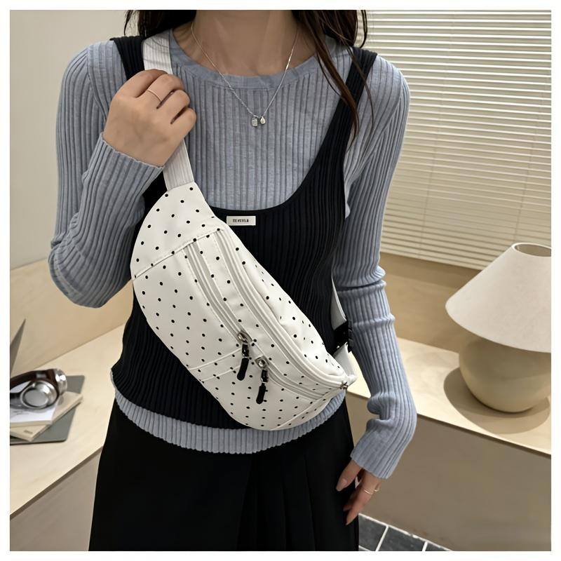 Women's crossbody bag, polka dot chest bag, unisex waist bag with multiple zippered pockets, underarm/shoulder bag, portable chest bag/phone pouch.