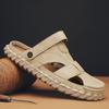 Men's Sandals Solid Black and Khaki Leather Men Summer Shoes Casual Comfortable Open Toe Sandals Soft Beach Footwear Male Shoes