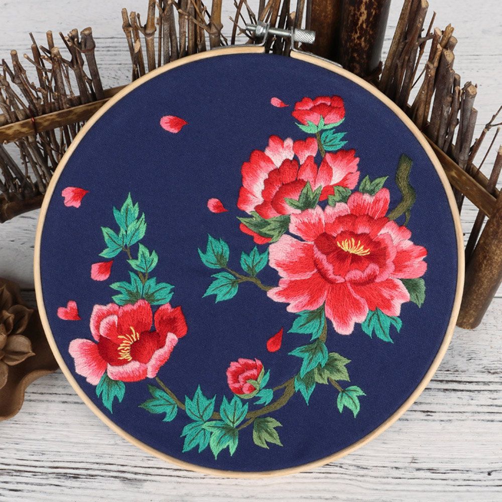 DIY Material Pack With Hoop Cross Stitch Embroidery Kit Bouquet Flower Needlecraft Needlework