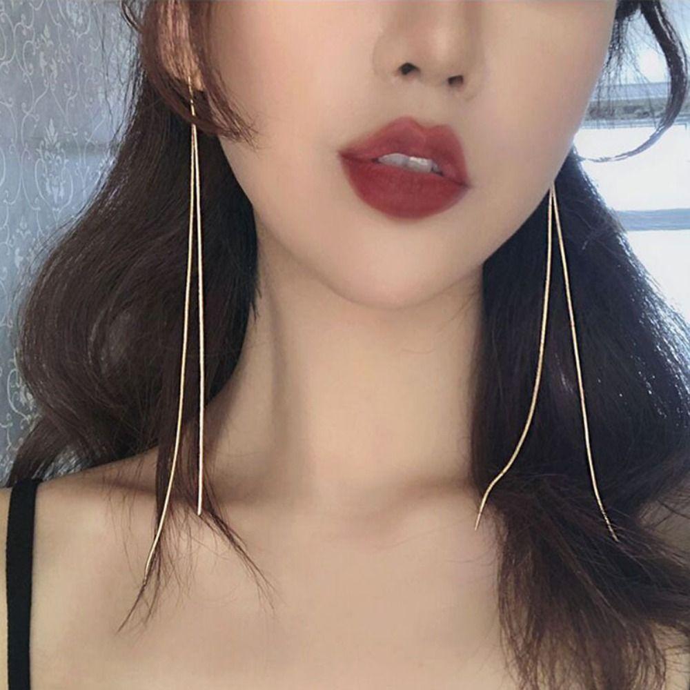 Wave Shaped Chain Earring Metal Accessories Fashion Long Tassel Earrings  Women
