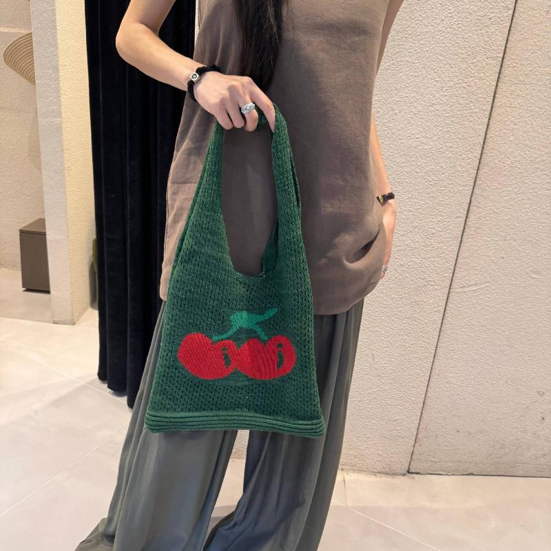 Summer Hollow Out Shoulder Bag Cherry Desing Knit Bag Hand Woven Fashionable Beach Simple Shopper Totes