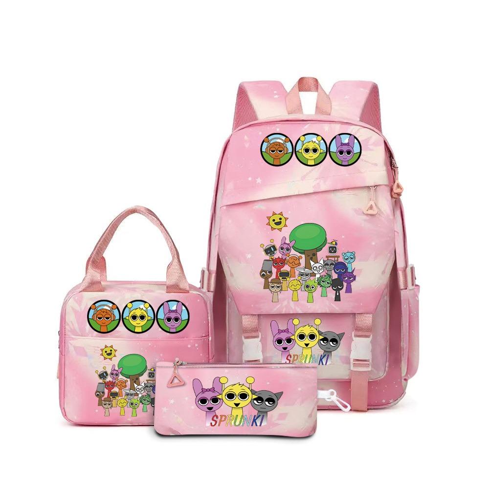 New Rhythm Box Sprunki Music Game Schoolbag Backpack Pencil Case Three-piece Set Student Heat Transfer Backpack D