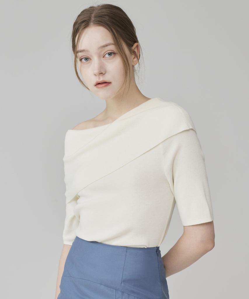 HYEYEONG KIM Knitted Foldover Off-Shoulder Top - Ivory