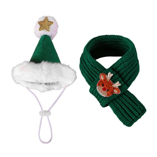 2 шт./компл. Рождественская шапка и шарф для питомца, регулируемая шапка с белым помпоном, вязаный шарф для кошки