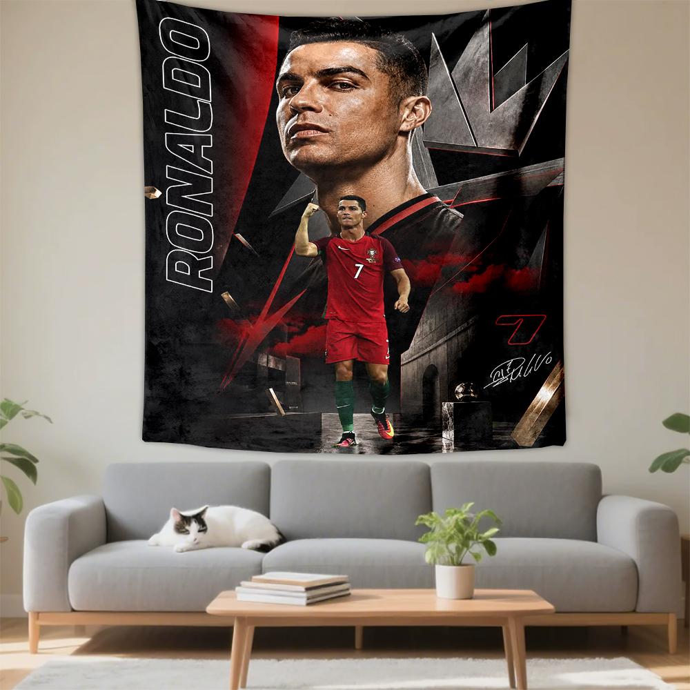 Cristiano Ronaldo Portugal 7 Red Crown Black Football Fans Bohemian Tapestry for Fans Home Decor