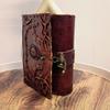 Spell Book of Shadows • Antique Leather Journal with Magic Eye & Lock • Halloween Decor, Witchcraft Grimoire, Wiccan Gift