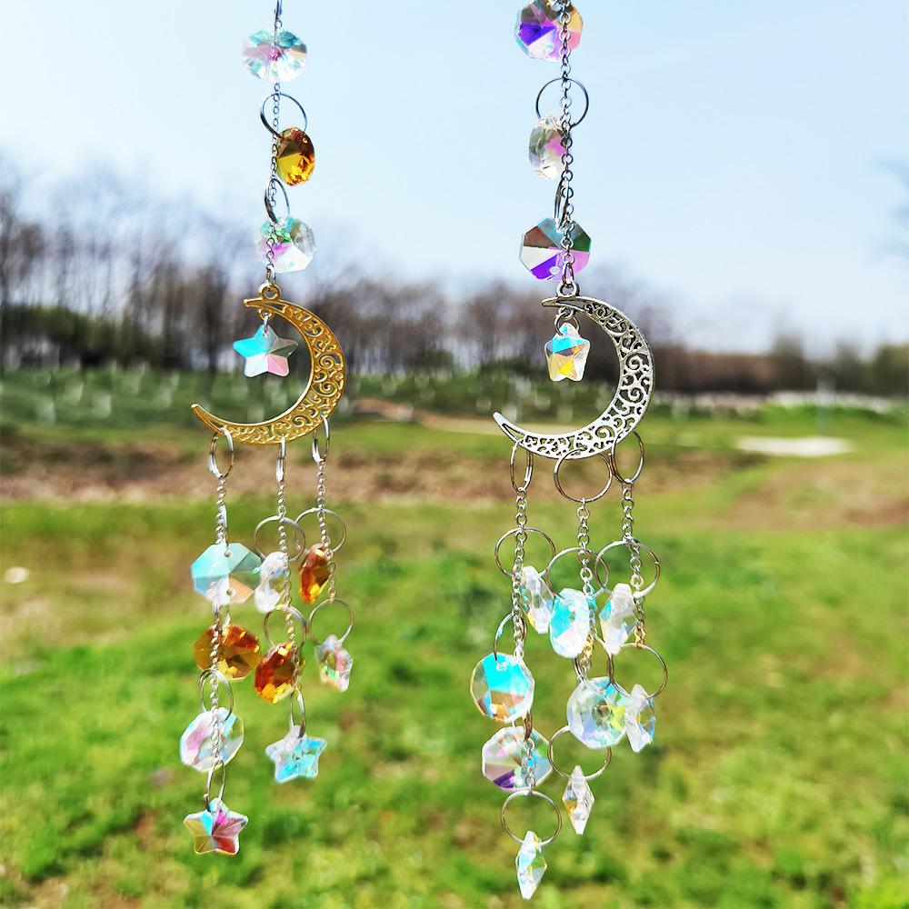 Suncatcher Crystal Wind Chimes Gold Star Hanging Decoration Rainbow Light Christmas Tree Window Hanging Decorations Dreamcatcher
