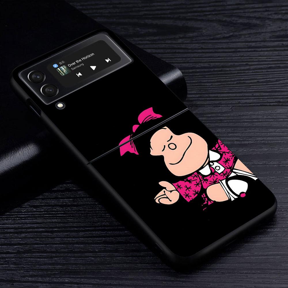 Cute Mafalda Case for Samsung Galaxy Z Flip4 Flip3 5G PC Hard Cell Phone Shell Z Flip 4 3 Black Coque Zflip4 Zflip3 Cover
