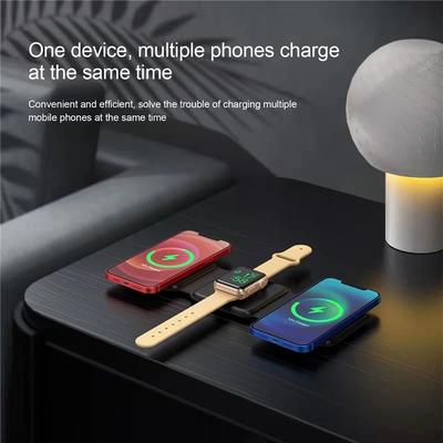 Магнитная беспроводная зарядная подставка 3 в 1, складная подставка для iPhone 15, 14, 13, 12, 11, Apple Watch, AirPods, 15 Вт, док-станция для быстрой зарядки