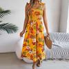 Женское модное платье с цветочным принтом и подтяжками, пляжное платье макси для отдыха