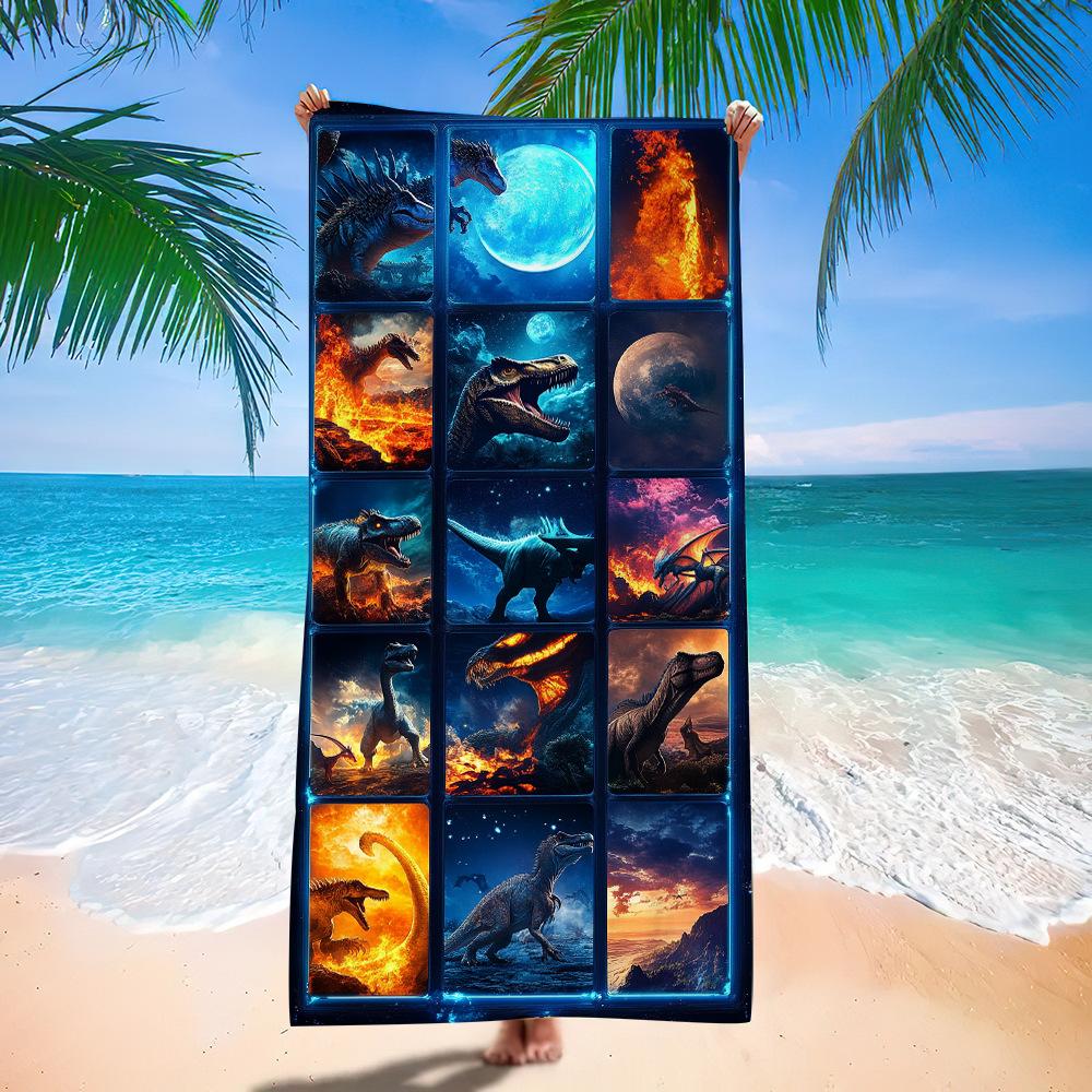 European And American Little Dinosaur Cartoon Beach Towel Digital Printing Factory Toy Printing Bath Towel Microfiber Children'S