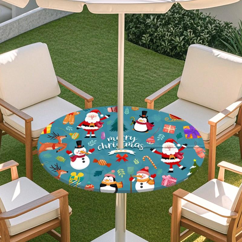 Outdoor Round Table Cover With Umbrella Hole Waterproof Patio Garden Tablecloth Elastic Hem Deck Balcony