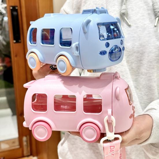 Бутылка для воды с изображением мультяшного автобуса и трубочкой 500 мл с герметичной крышкой, новинка для детей