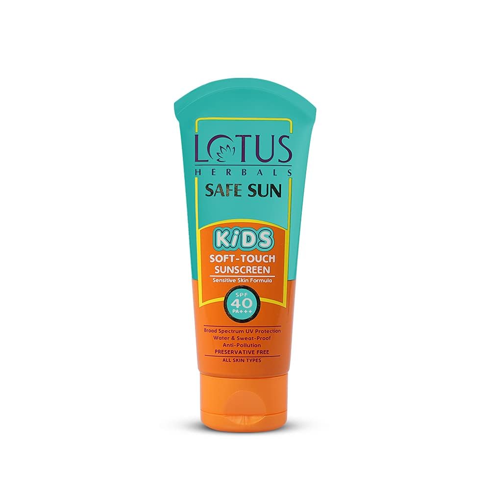 Lotus Herbals Безопасное Солнце Детский Солнцезащитный Крем Soft-Touch SPF 40 PA+++ | Водостойкий и Защищенный от Пота | Без Консервантов | Защита от Загрязнений | Для Всех Типов Кожи | 80 г