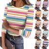 Women's Slim Bottom T-shirt Fashion Casual Stripe Printed Round Neck Pullover Seven Sleeve Top