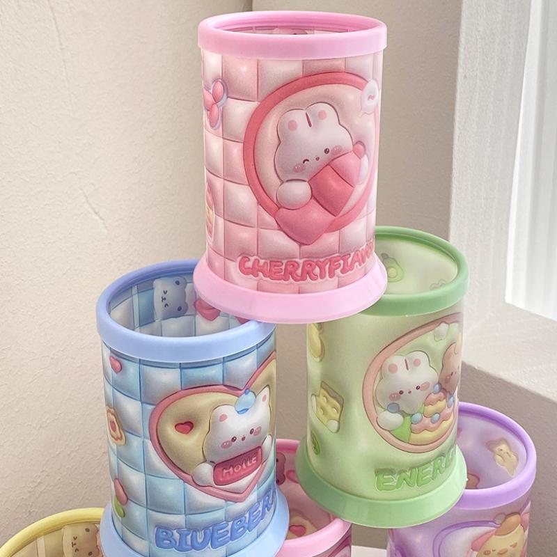 1 шт., симпатичный визуальный 3D-мультяшный узор, пластиковый держатель для ручек, настольный органайзер для косметики для девочек, студенческий офисный ящик для хранения