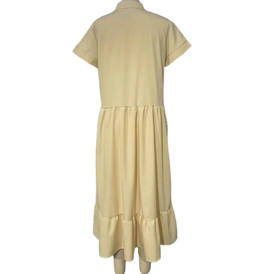 Женское летнее платье с лацканами и короткими рукавами, однотонное однобортное повседневное длинное платье