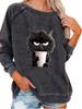 Ladies Spring/Fall Sweatshirt Women's Fashion Cat Print Top Oversized Pullover Sweatshirt