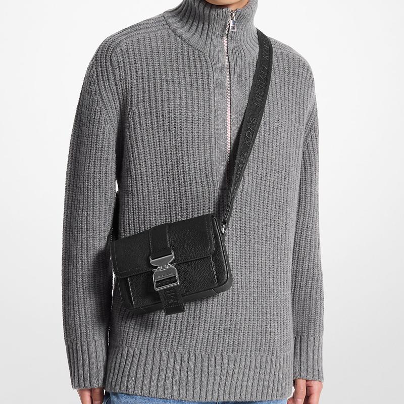 MICHAEL KORS Hudson buckle flip adjustable shoulder strap leather shoulder crossbody bag unisex couple style black