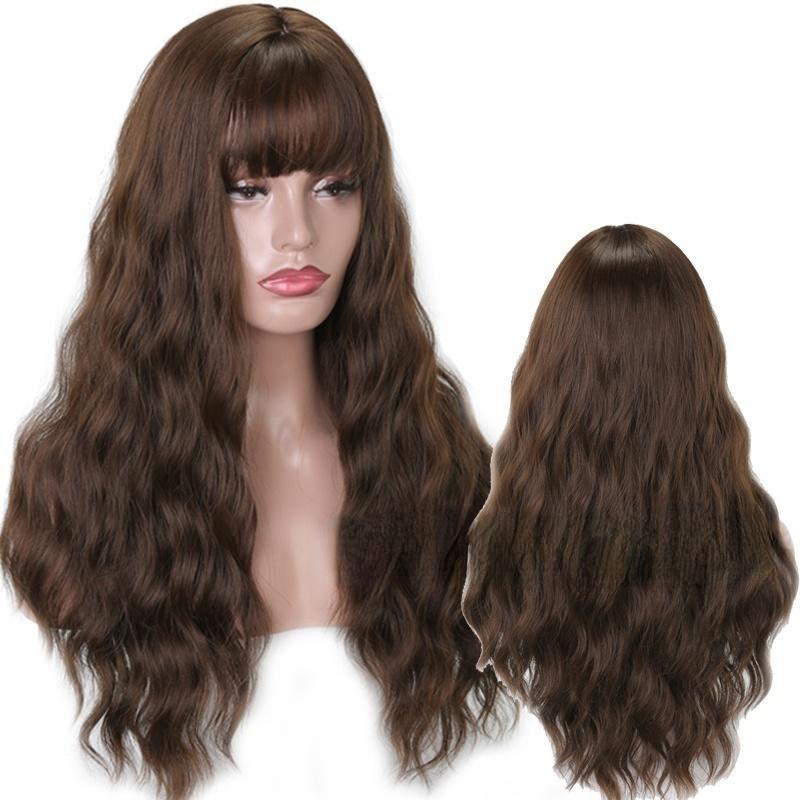 Женская мода с длинным вьющимся париком с челкой