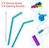 2pcs Reusable Silicone Straws Food Grade Silicone Straws Drinking With Cleaning Brush Party Straws