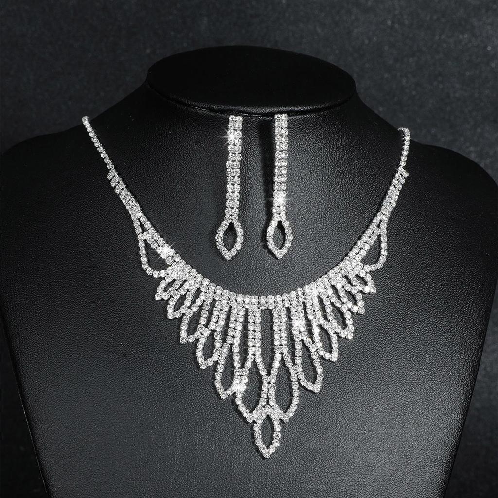 Luxury Bridal Zircon Flower Necklace & Earrings Set - Elegant Wedding Jewelry Accessories