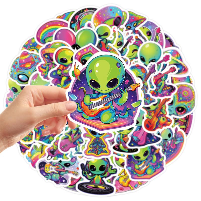 50PCS Alien Stickers Set Funny Cartoon Vinyl Waterproof Decals for Water Bottles Laptops Luggage - Durable Creature Stickers