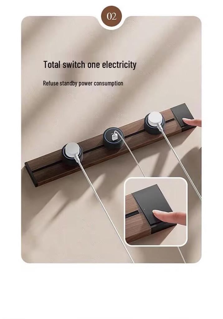 Retro Black Walnut Wood Grain Track Socket with USB Power Strip - Multi-functional British Design