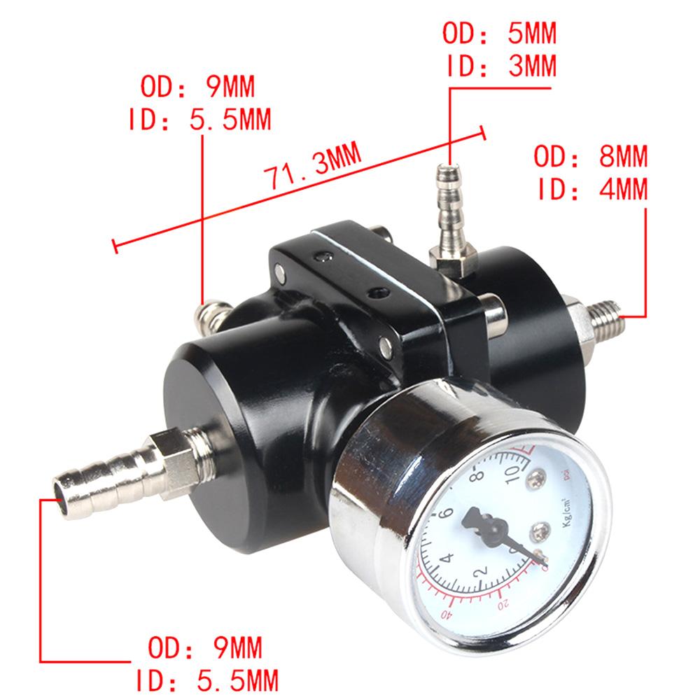Black Blue Red Silver 0-140PSI Universal Car Fuel Pressure Regulator with Gauge Adjustable Oil Pressure Regulator