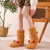 1 Pair Women Socks Cartoon Pattern Thickened Warm Knitting Socks Non-Slip Plush Pilling Resistant Floor Socks